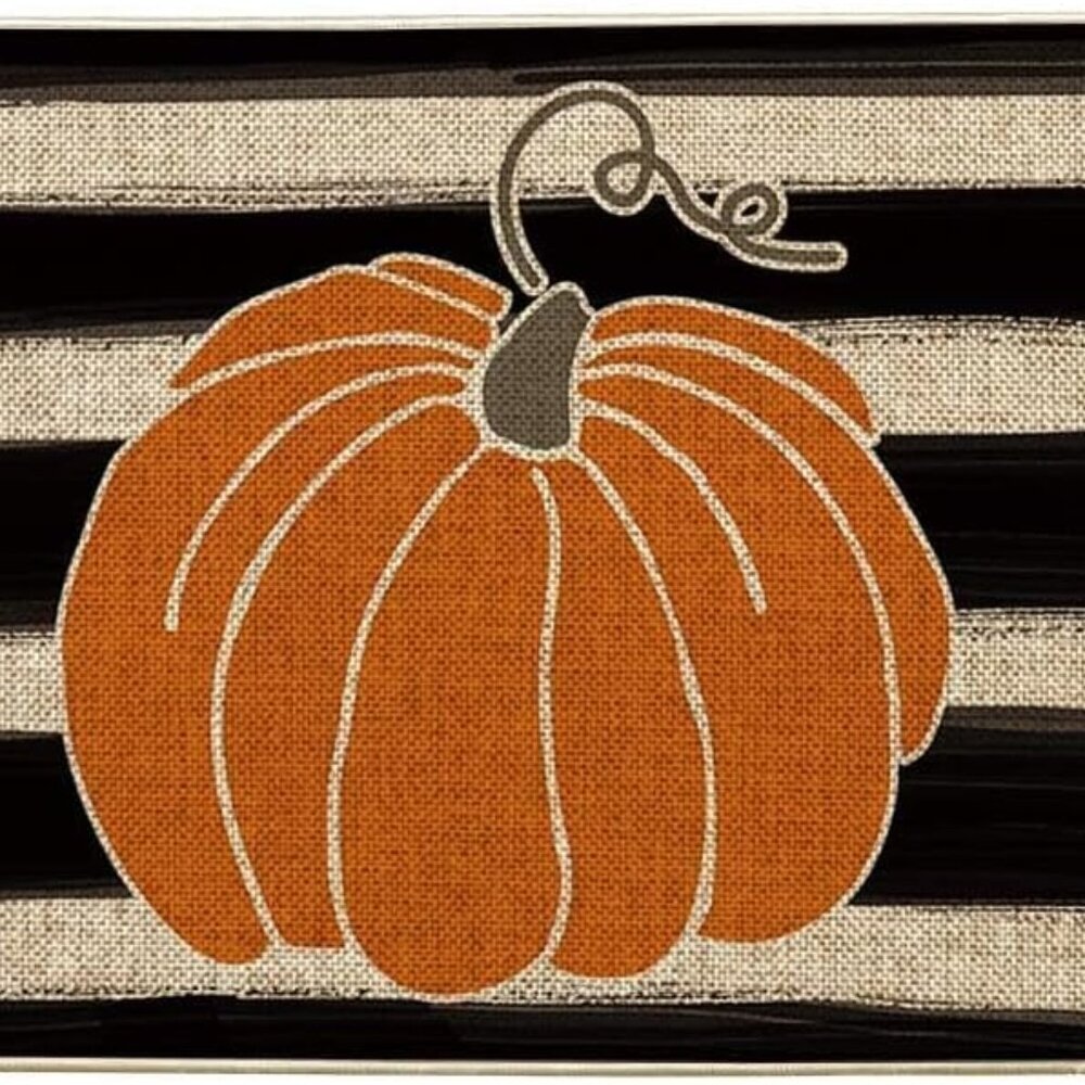 Watercolor Stripes Pumpkin Decorative Doormat, Fall Seasonal Harvest Thanksgivin